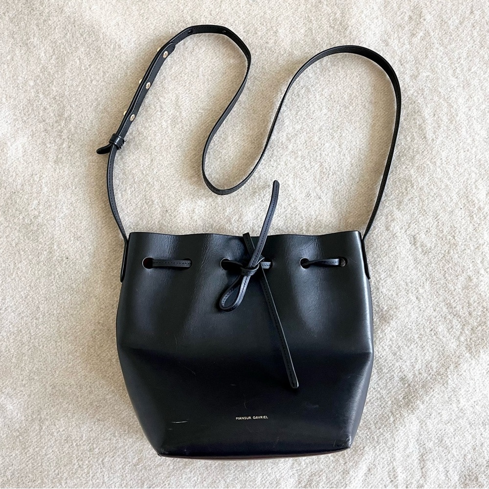 Mansur Gavriel Black Mini Leather Drawstring Bucket Crossbody